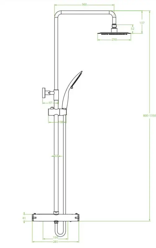 Aquadesign Valence opbouw doucheset thermostaat met regendouche chroom