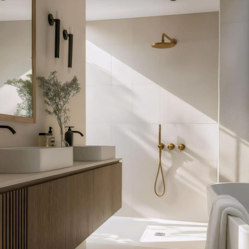 Waterevolution Flow inbouw doucheset met thermostaat regendouche en handdouche geborsteld messing