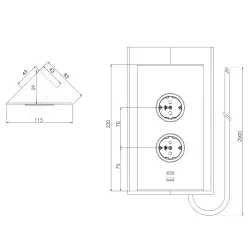 Indux Energiezuil 2ST22 met 2 stopcontacten en 2 usb aansluitingen Gun Metal