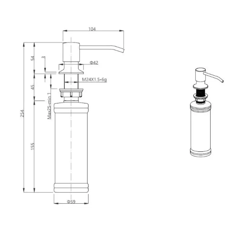 Quadri Manchester Inbouw Zeepdispenser PVD goud  van boven navulbaar 1208955930