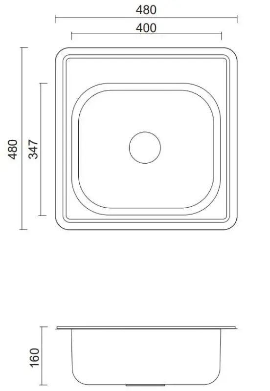 Aquadesign Basic vierkante RVS spoelbak 48x48cm opbouw met kraangat 1208956284