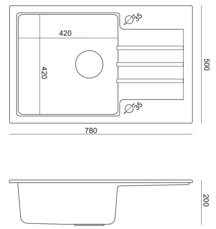 Quadri Cardigan witte granieten opbouw spoelbak met afdruipvlak omkeerbaar 78x50cm 1208956310