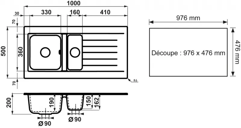 Ausmann Fibre 1,5 witte kunststof spoelbak omkeerbaar met afdruip opbouw 100x50 cm 1208956786