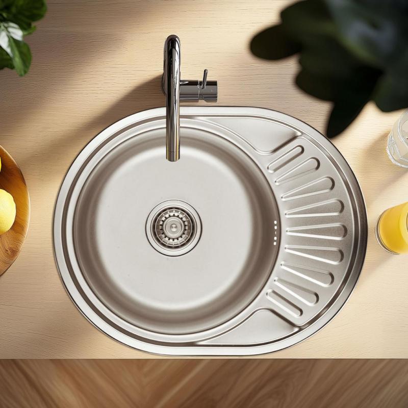 Ausmann Basic rvs opbouw spoelbak met afdruip omkeerbaar 57x45 cm inclusief sifon 1208956973