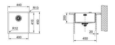 Franke Mythos Masterpiece BXM 210.40 PVD Gun Metal Spoelbak 400x410mm Vlakbouw en Onderbouw 127.0674.537