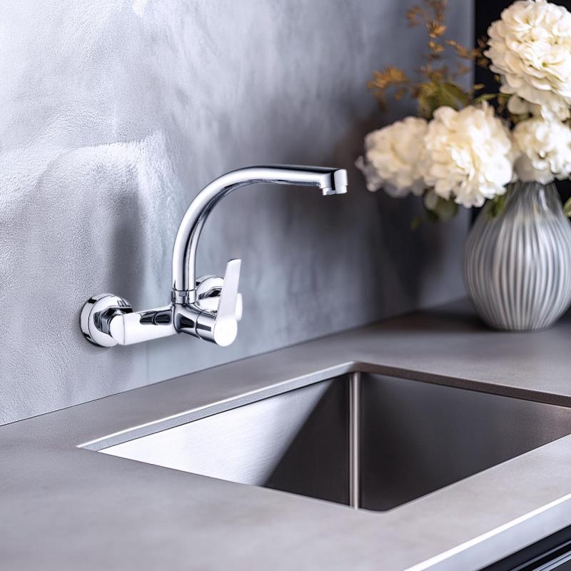 AquaTrimo Chopin keuken muurkraan met bovenuitloop chroom 21CP7073CM