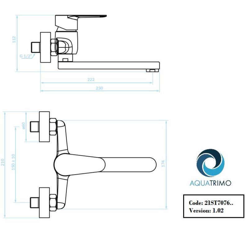 AquaTrimo Schubert eenhendel keuken muurkraan chroom 21ST7076CM