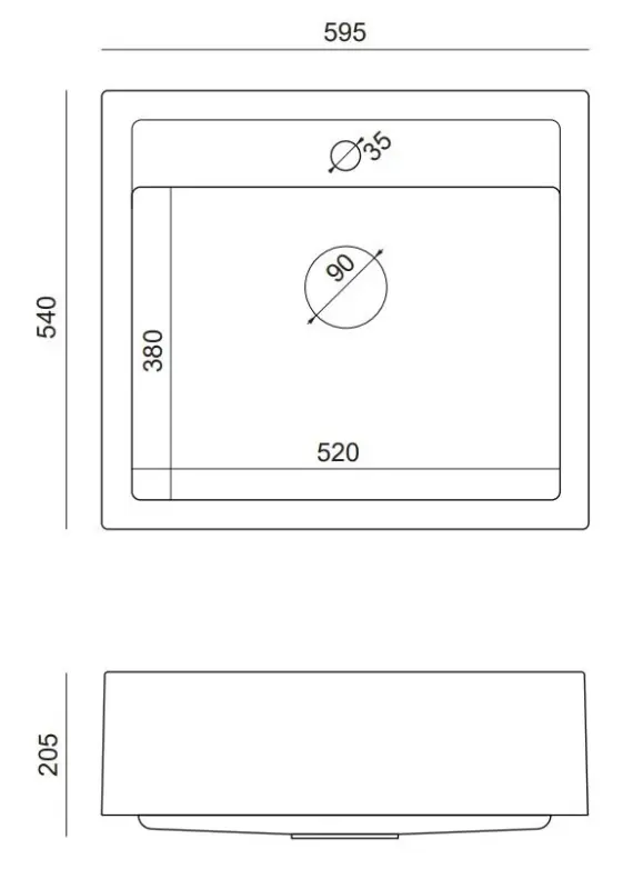 Quadri Farmhouse landelijke tussen of opbouw granieten spoelbak mat zwart 595x540mm 1208957208