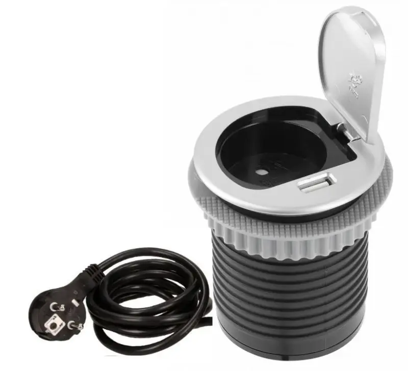Indux Cover inbouw penaarde keukenstopcontact in werkblad met USB en stopcontact kleur zilver 1208957394