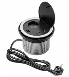 Indux Cover inbouw penaarde zilveren keuken stopcontact in werkblad met 2 usb aansluitingen 1208957399
