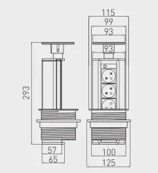 Indux Up & Down verzinkbare penaarde zwarte keuken stopcontact in werkblad met 3 stopcontacten 1208957404