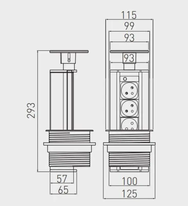 Indux Up & Down verzinkbare randaarde zilveren keuken stopcontact in werkblad met 3 stopcontacten 1208957408