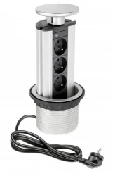 Indux Up & Down verzinkbare penaarde zilveren keuken stopcontact in werkblad met 3 stopcontacten 1208957410
