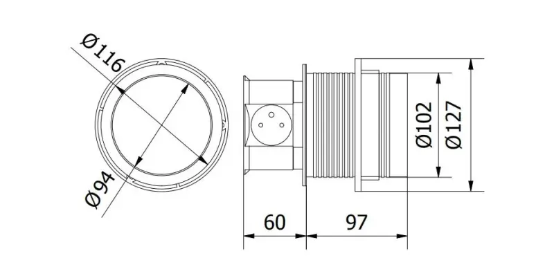 Indux Push verzinkbare randaarde zilveren keuken stopcontact in werkblad met 3 stopcontacten en 2 x USB 1208957411