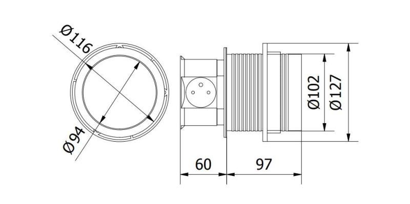 Indux Push verzinkbare penaarde zilveren keuken stopcontact in werkblad met 4 stopcontacten 1208957413