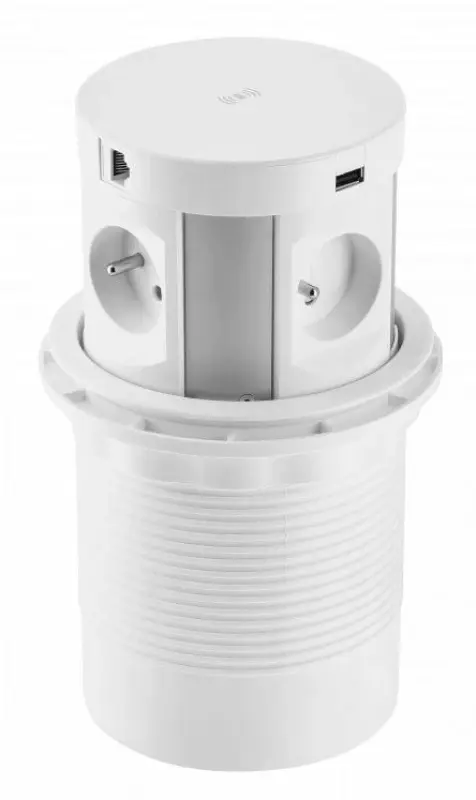 Indux Push verzinkbare penaarde witte keuken stopcontact in werkblad met 4 stopcontacten, 2 x USB, 2 x RJ45 en draadloos opladen 1208957422