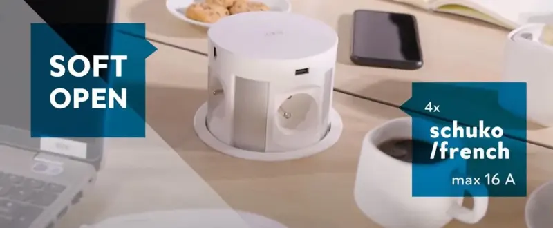 Indux Push verzinkbare penaarde witte keuken stopcontact in werkblad met 4 stopcontacten, 2 x USB, 2 x RJ45 en draadloos opladen 1208957422