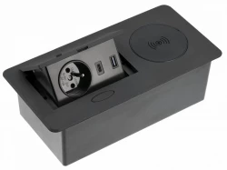 Indux Flip keuken stopcontact penaarde in het werkblad mat zwart met draadloos en 2 USB opladers 1208957428
