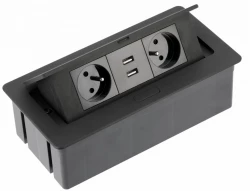 Indux Flip Medium keuken stopcontact penaarde in het werkblad of bovenkast mat zwart met 2 stopcontacten en 2 USB opladers 1208957438