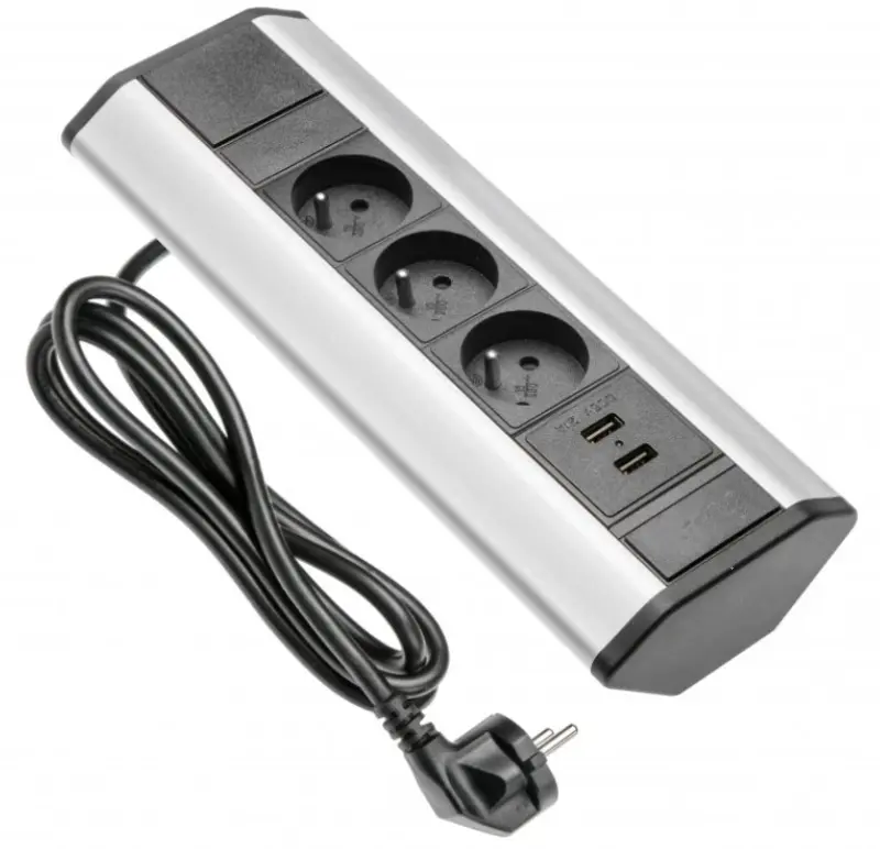 Indux Corner hoek keuken stopcontact met 3 penaarde stopcontacten en 2 USB opladers 1208957442