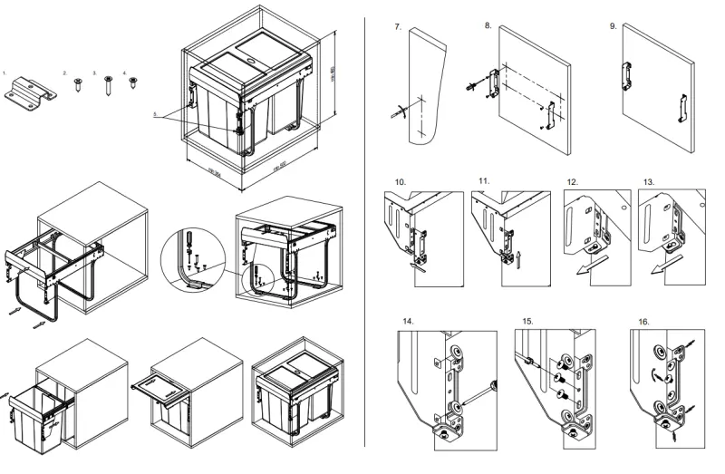 Garbi Carrier C-40-3-H inbouw afvalsysteem met eigen geleiders en 3 afvalbakken 1 x 20 + 2 x 10 Liter 1208957464