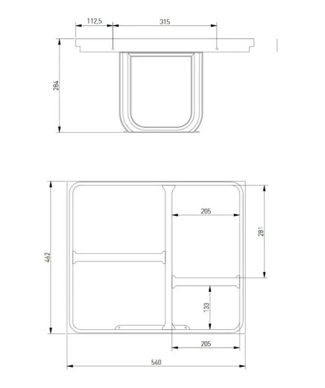 Garbi Basket B-60-4-H sorteer afvalsysteem voor lade 60cm  incl. houder en 4 afvalbakken 1208957472