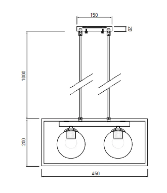 Decor Avelin hanglamp met gouden rechthoekig frame breedte 45 cm 2232
