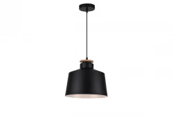 Decor Margus mat zwarte metalen hanglamp met houten toevoeging 2911