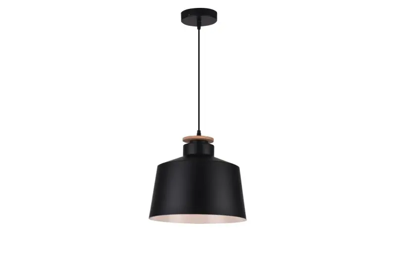 Decor Margus mat zwarte metalen hanglamp met houten toevoeging 2911