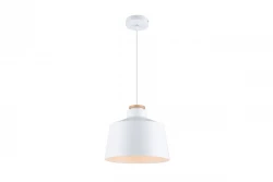 Decor Margus mat witte metalen hanglamp met houten toevoeging 3086