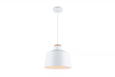 Decor Margus mat witte metalen hanglamp met houten toevoeging 3086