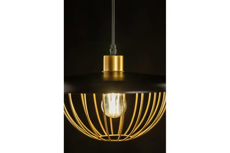 Decor Tulip moderne hanglamp met zwart metalen rand en gouden draadkooi 3444