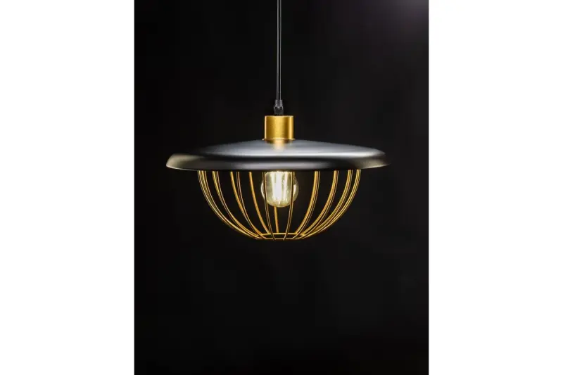 Decor Tulip moderne hanglamp met zwart metalen rand en gouden draadkooi 3444