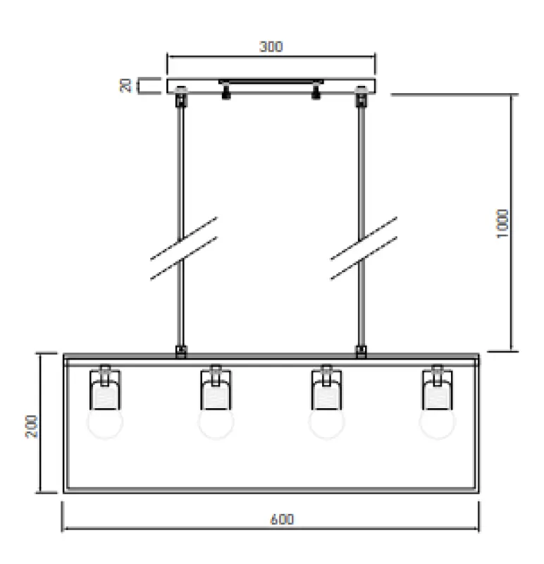 Decor Diu zwarte geometrische hanglamp met 4 lichtbronnen breedte 60 cm 3635