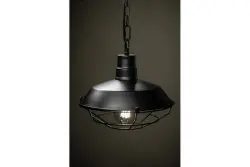 Decor Lars zwarte hanglamp met industrieel zwart rooster doorsnee 26 cm 2233