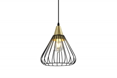 Decor Tess zwart gouden metalen kegelvormige draadhanglamp 2394
