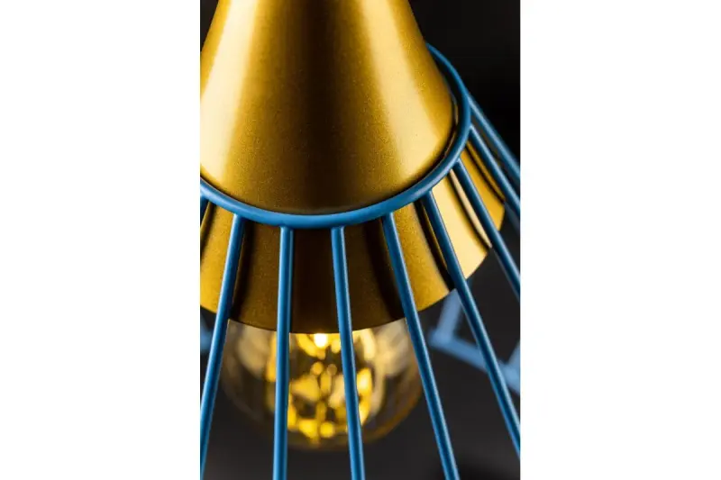 Decor Tess blauw metalen kegelvormige draadhanglamp 2578