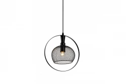 Decor Xalis hanglamp zwarte draadkap met metalen rand doorsnee 19,5 cm 7214