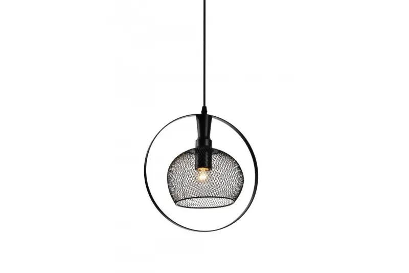 Decor Xalis hanglamp zwarte draadkap met metalen rand doorsnee 19,5 cm 7214
