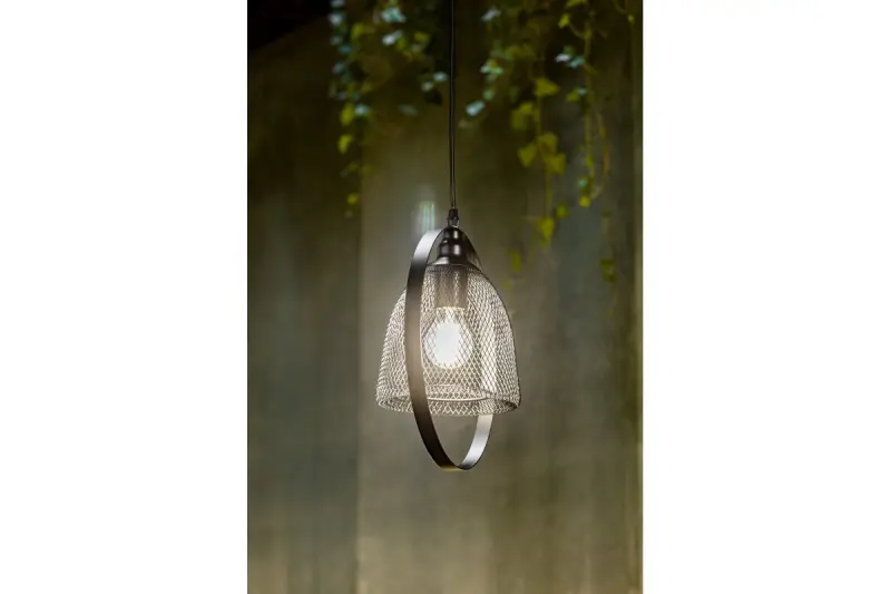 Decor Xalis hanglamp zwarte draadkap met metalen rand doorsnee 18,5 cm 7320