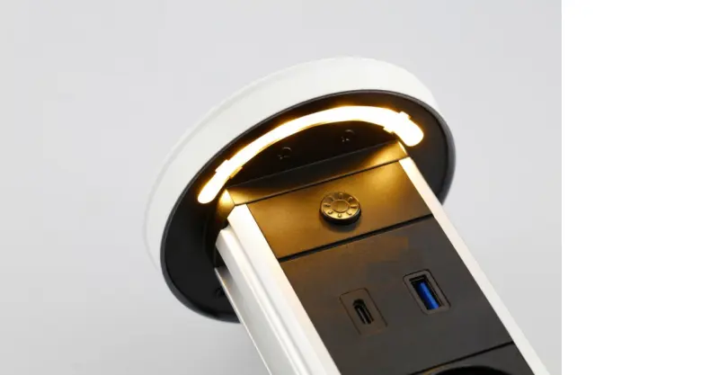 Indux Lift verzinkbare randaarde wit keuken stopcontact in werkblad met verlichting, 2 x USB en draadloos opladen 1208957838