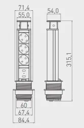 Indux Up & Down small verzinkbare penaarde zilver keuken stopcontact in werkblad met 3 stopcontacten en 2 x USB 1208957842