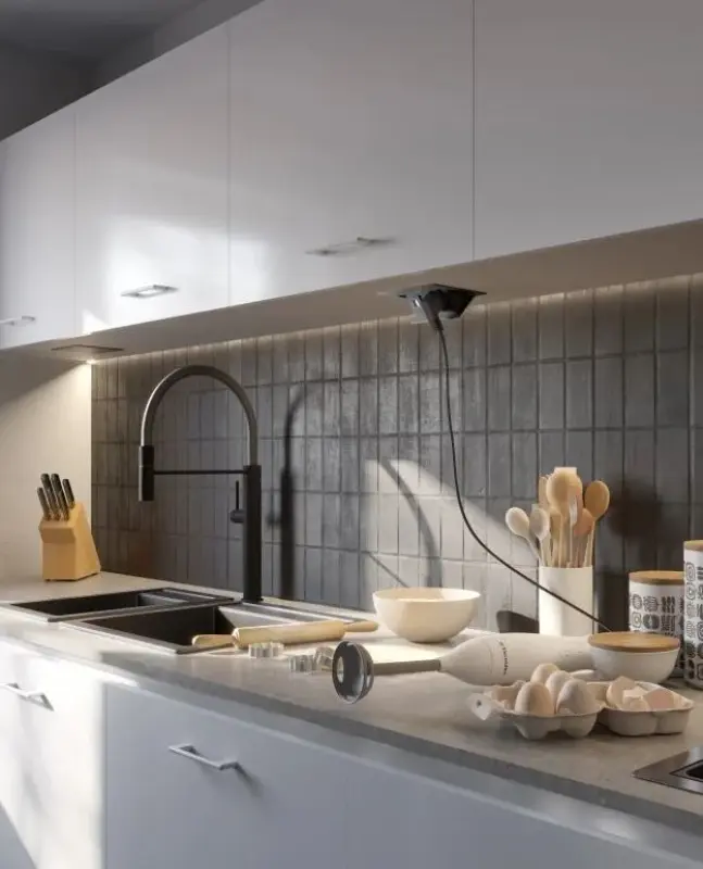 Indux Flip Medium keuken stopcontact randaarde in het werkblad of bovenkast wit met 3 stopcontacten 1208957843