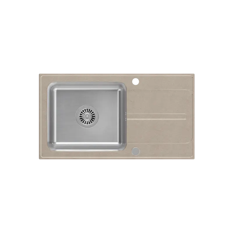 Quadri Fusion opbouw rvs spoelbak met beige graniet afdruipgedeelte 78x43 omkeerbaar 1208957881