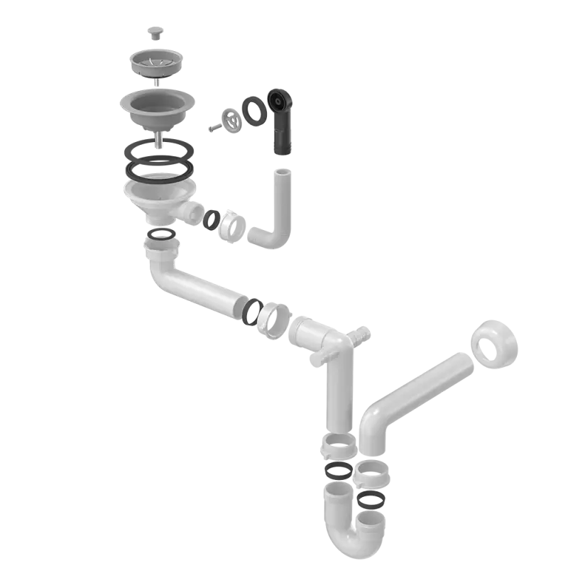 Quadri grijze afvoerset spoelbak met overloop en 1 spoelbak 1208957900
