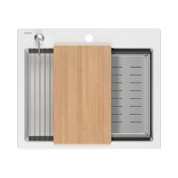 Quadri Durham wit graniet opbouw spoelbak 595x500 met zeepdispenser, snijplank, rolmat, inzetbak en rolmat 1208957903
