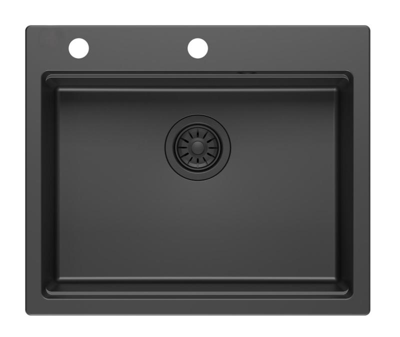 Quadri Durham zwart graniet opbouw spoelbak 595x500 met zeepdispenser, snijplank, inzetbak en rolmat 1208957904