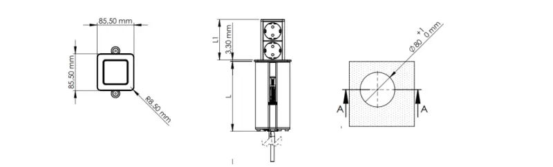 Indux Push uitschuifbare zwarte  penaarde stopcontact met 1xUSB A en 1xUSB C met RVS deksel 1208957928