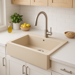 Aquadesign Farmhouse tussen of opbouw granieten spoelbak beige zand 58x49cm 1208958164