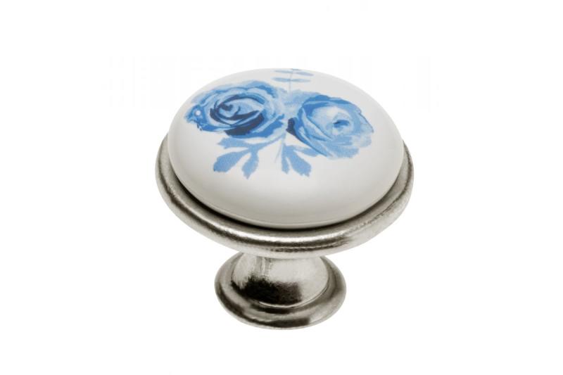 Porcelain knob 0728-J4 A-Blue Rose antyque silver 1208959150